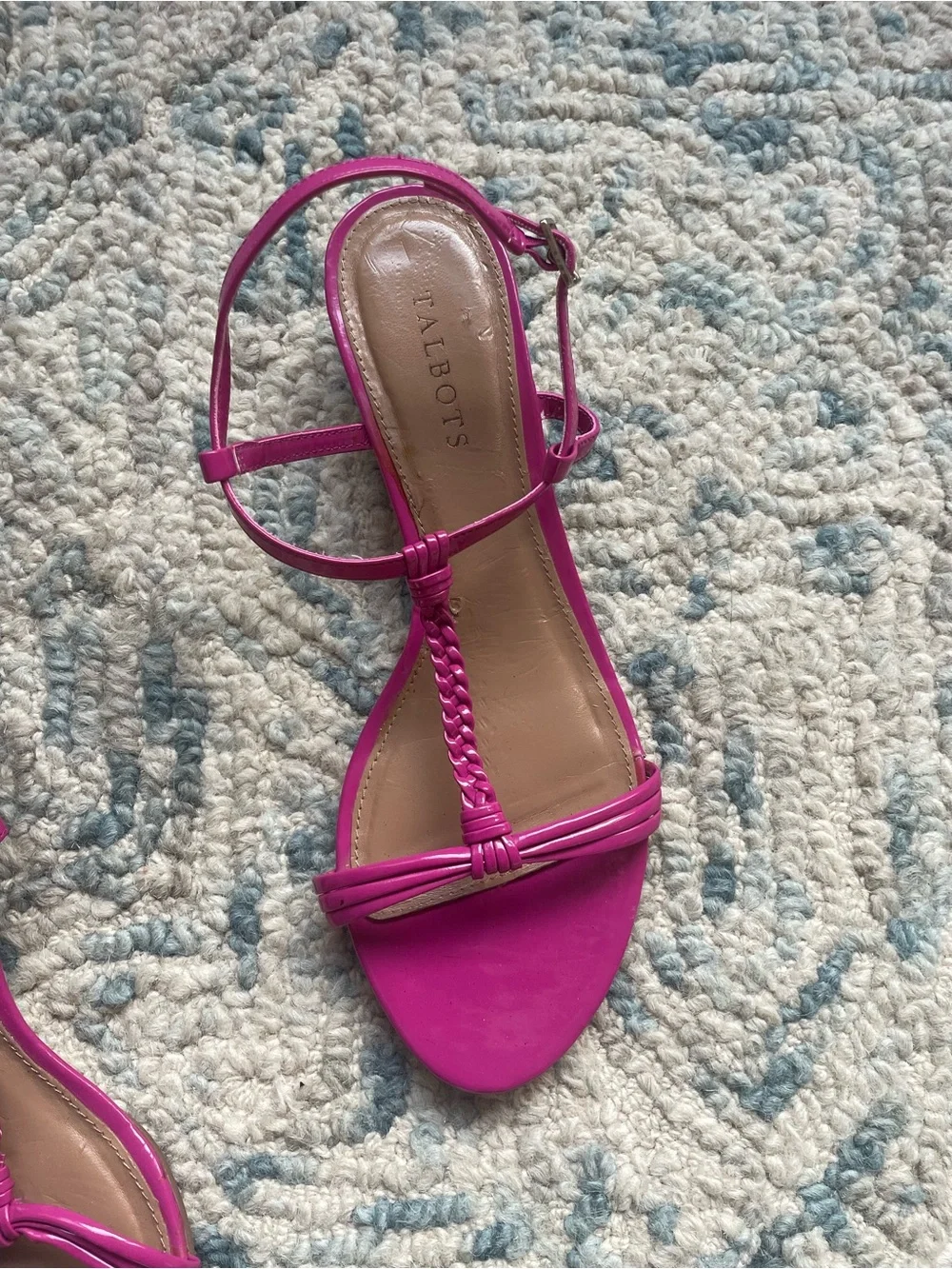 Talbots Womens Bright Fuchsia Braided T-Strap Heeled Sandals Wedges Size 9.5